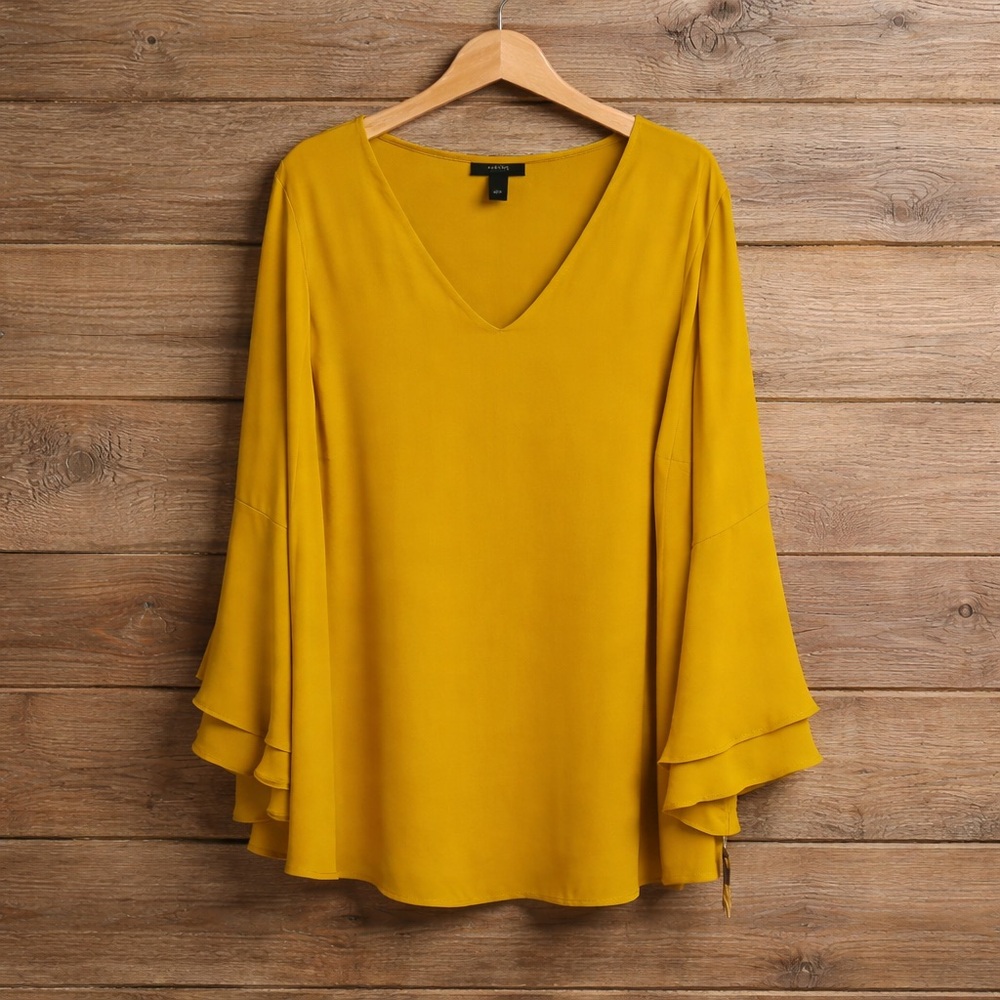 Alfani Woman 24W Luxe Lime Green Bell Sleeve V Neck Polyester Blouse